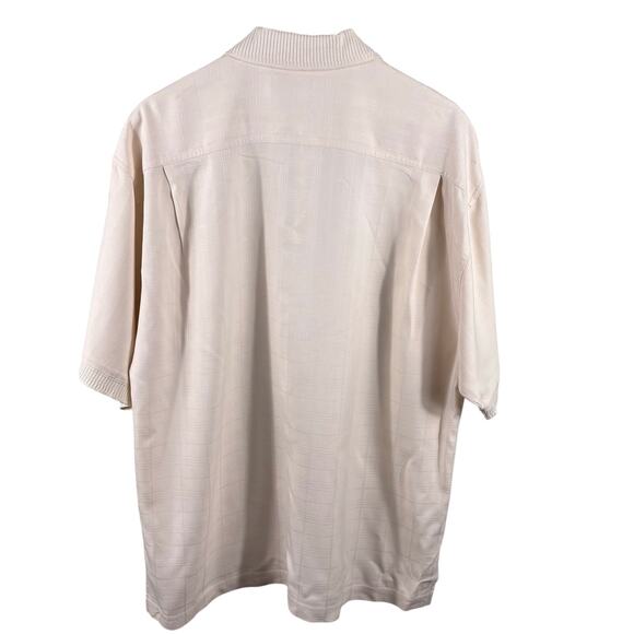 Tommy Bahama Men's Size Large Beige Silk Hawaiian Summer Beach Camp Polo Shirt - Picture 2 of 9